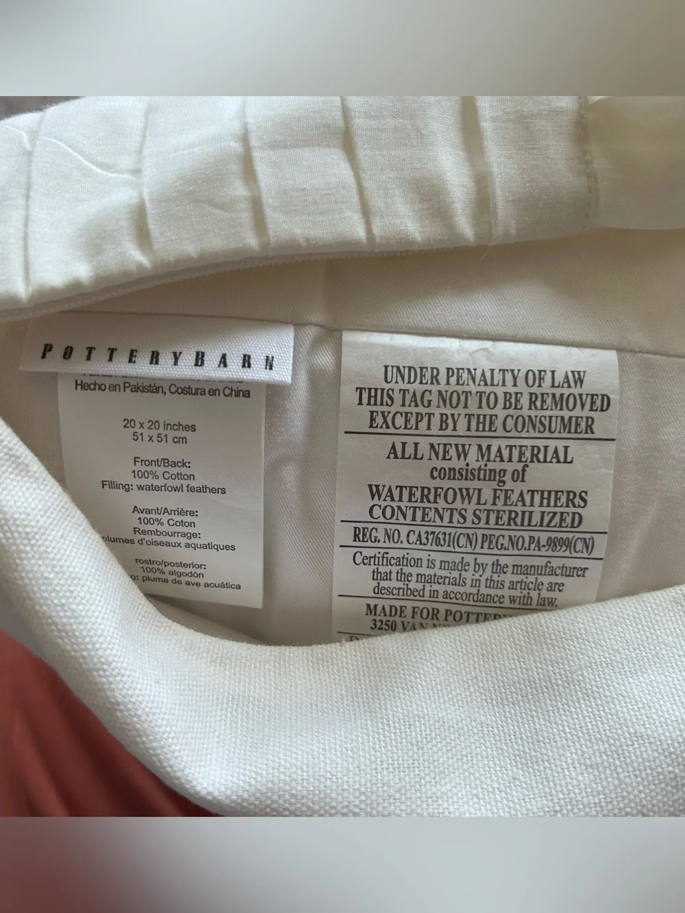 Pottery Barn 20x20 Pleated Geo Cotton Pillow Cover Cream White Neutral Square